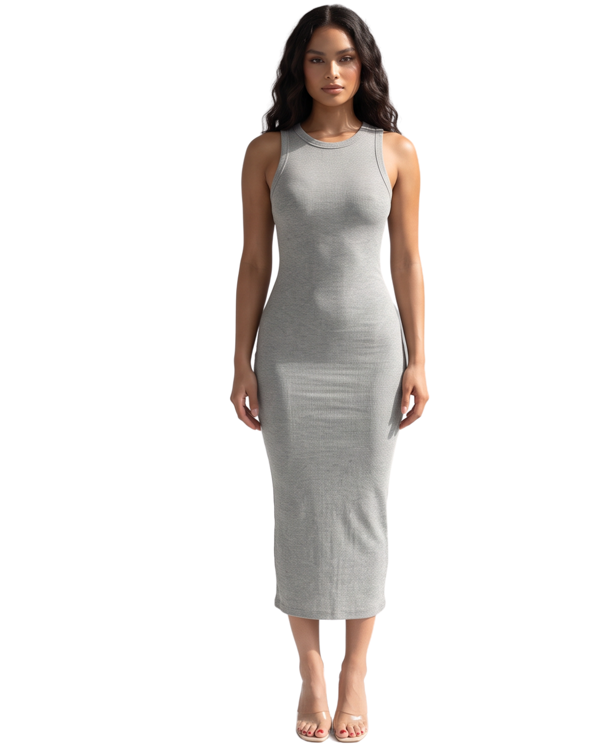 Heather Grey Ribbed Midi Dress