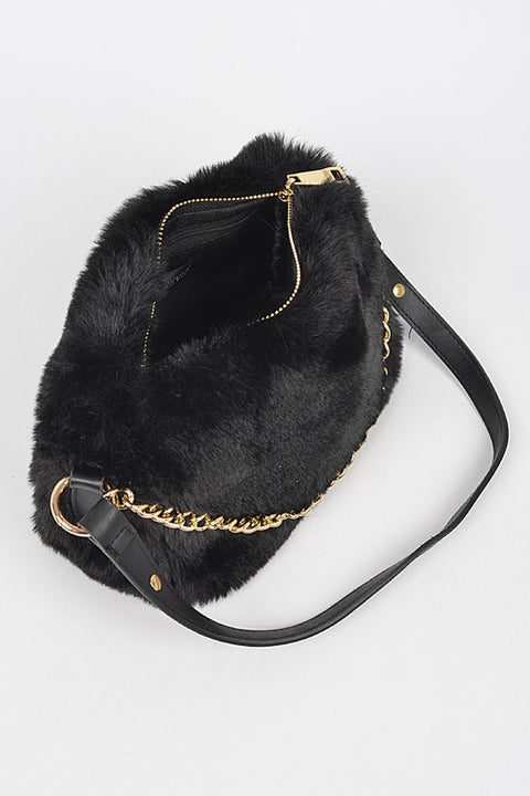 "Foxy" Faux Fur Shoulder Bag (Black)
