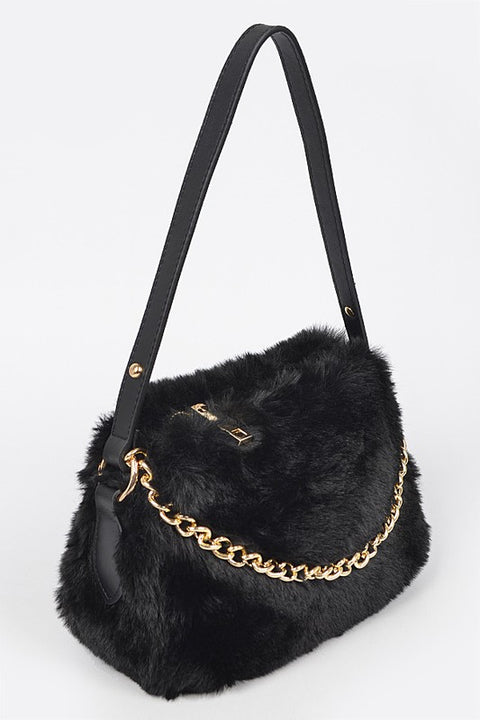 "Foxy" Faux Fur Shoulder Bag (Black)