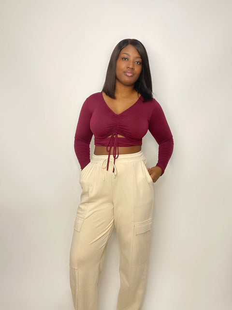"Lively" Ruched Crop Top (Burgundy)