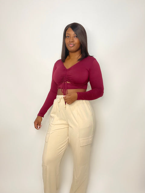 "Lively" Ruched Crop Top (Burgundy)